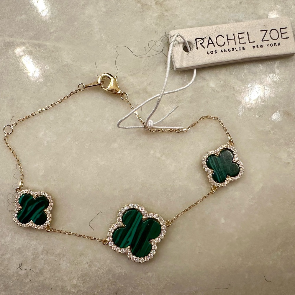 Rachel Zoe Gold and Green Clover Bracelet